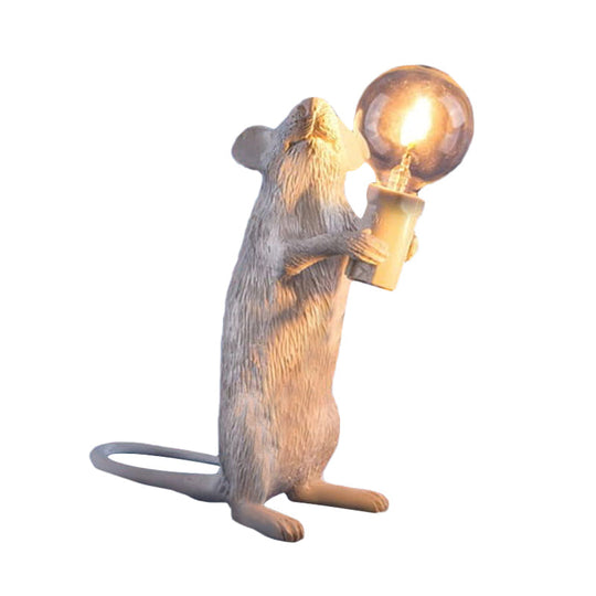 Kids Resin Mouse Night Light - Whimsical Bedside Table Lamp With 1 White Bulb