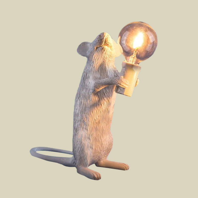 Kids Resin Mouse Night Light - Whimsical Bedside Table Lamp With 1 White Bulb