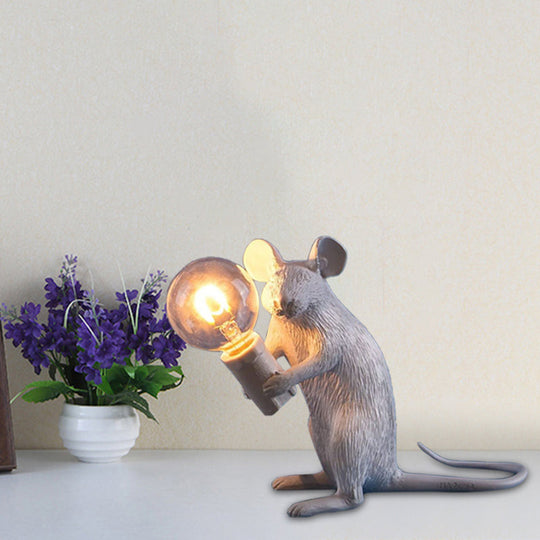 Kids Resin Mouse Night Light - Whimsical Bedside Table Lamp With 1 White Bulb / A