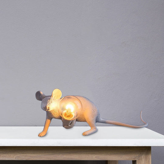 Kids Resin Mouse Night Light - Whimsical Bedside Table Lamp With 1 White Bulb