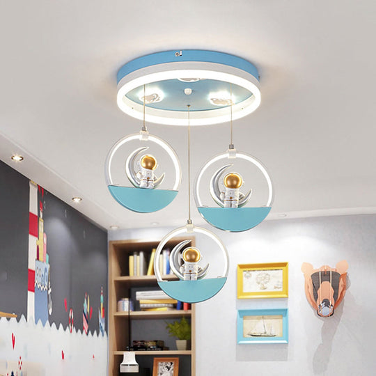 Spaceman Moon LED Flush Light for Kids' Room with Acrylic Shade - Gold/Silver