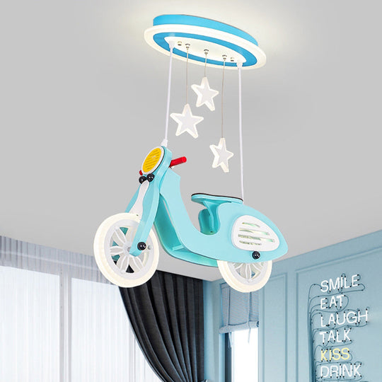 Wooden Motorcycle Ceiling Light with LED, Cartoon Blue/Pink Design and Acrylic Shade