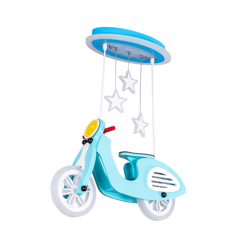 Wooden Motorcycle Ceiling Light with LED, Cartoon Blue/Pink Design and Acrylic Shade