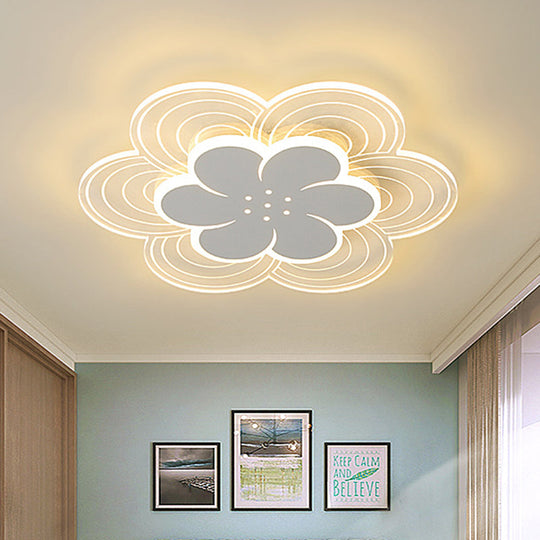 Kids Flower LED Flush Mount Ceiling Light for Children's Bedroom - White