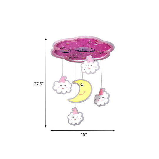 Flower Flushmount LED Ceiling Light with Sleeping Cloud and Moon - Pink Acrylic Cartoon Fixture