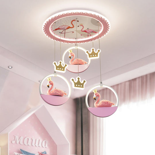 Cartoon Pink LED Ceiling Flush Light with Drapes - Flamingo Prince Flush Mount Lighting