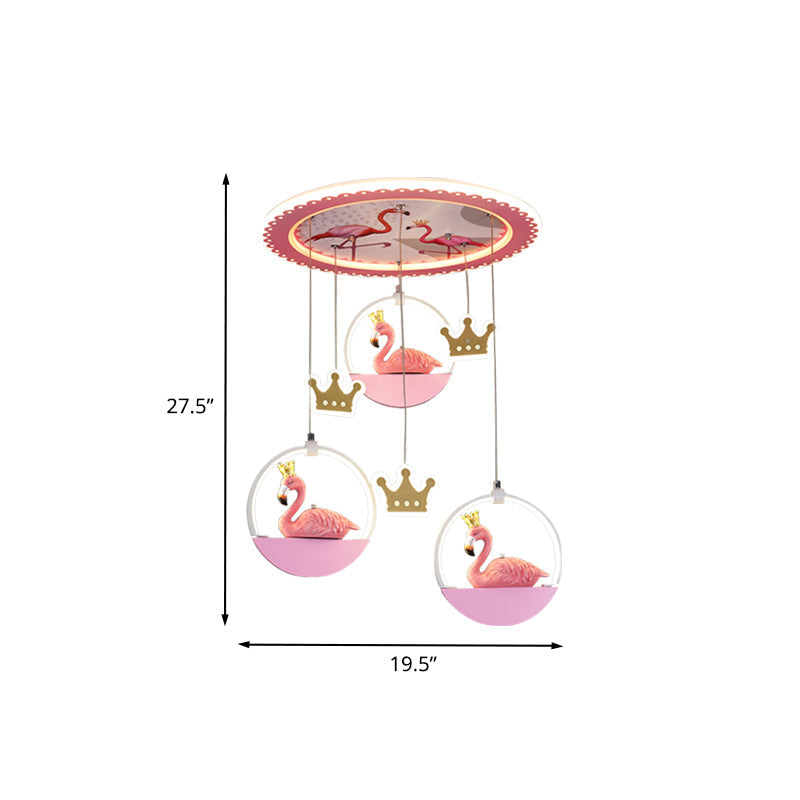 Cartoon Pink LED Ceiling Flush Light with Drapes - Flamingo Prince Flush Mount Lighting