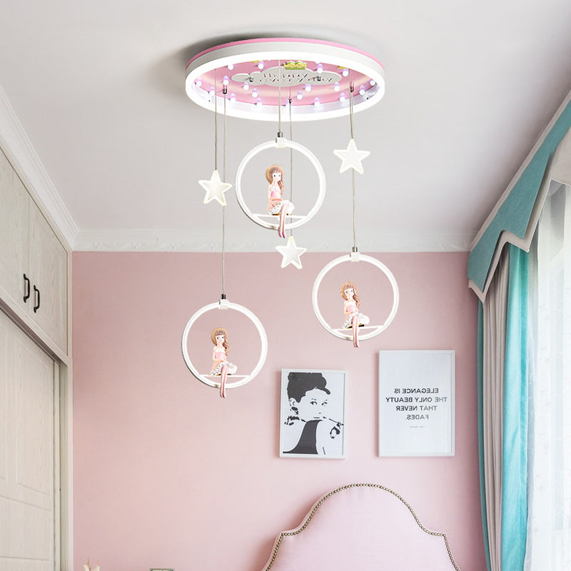 Kids LED Ceiling Light with Princess/Astronaut Theme - Pink/Blue Flush Mount Circle Lamp