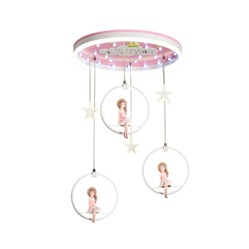 Kids LED Ceiling Light with Princess/Astronaut Theme - Pink/Blue Flush Mount Circle Lamp