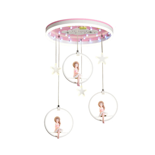 Kids LED Ceiling Light with Princess/Astronaut Theme - Pink/Blue Flush Mount Circle Lamp