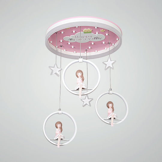 Kids LED Ceiling Light with Princess/Astronaut Theme - Pink/Blue Flush Mount Circle Lamp