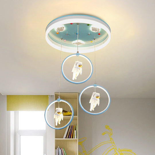 Kids LED Ceiling Light with Princess/Astronaut Theme - Pink/Blue Flush Mount Circle Lamp