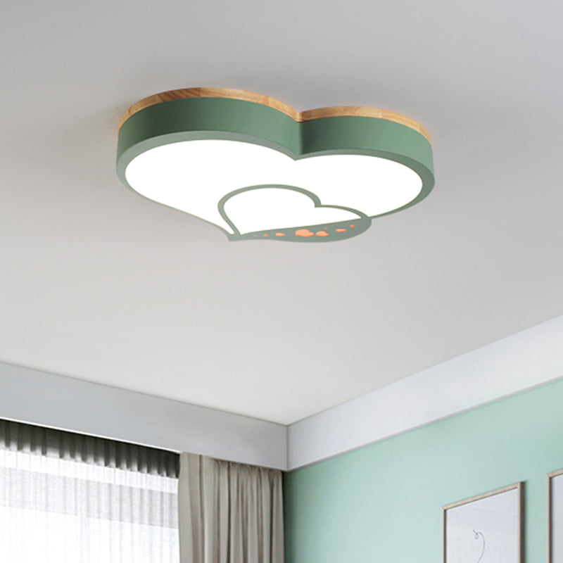 Nordic Love Shaped LED Flush Mount Ceiling Light for Kids Bedroom - Acrylic, White/Grey/Green-Wood