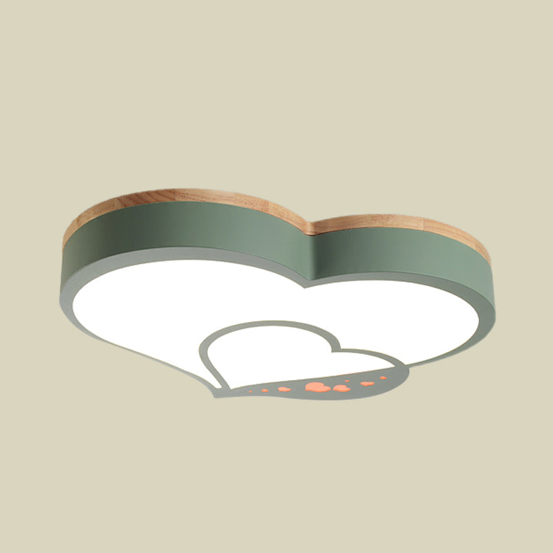 Nordic Love Shaped LED Flush Mount Ceiling Light for Kids Bedroom - Acrylic, White/Grey/Green-Wood