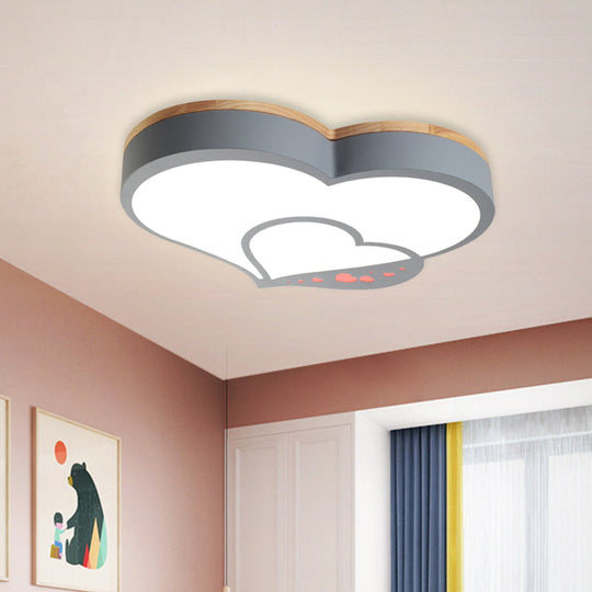 Nordic Love Shaped LED Flush Mount Ceiling Light for Kids Bedroom - Acrylic, White/Grey/Green-Wood