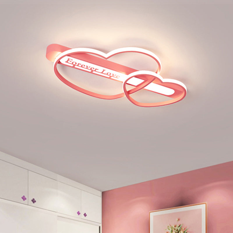 Love Arrow Bedroom Flush Mount Acrylic Macaron LED Ceiling Light in Pink/White/Gold