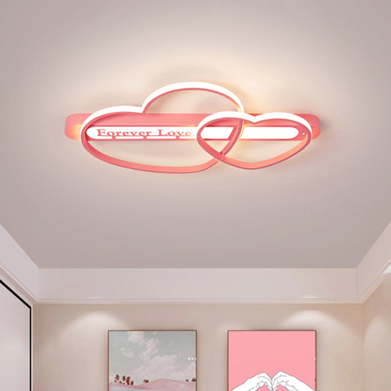 Love Arrow Bedroom Flush Mount Acrylic Macaron LED Ceiling Light in Pink/White/Gold