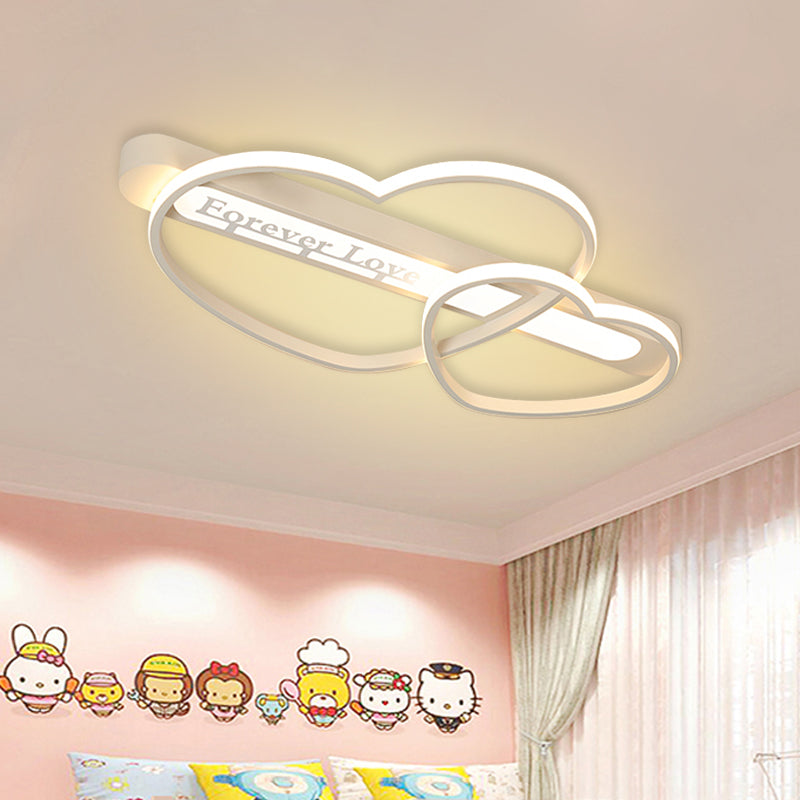 Love Arrow Bedroom Flush Mount Acrylic Macaron LED Ceiling Light in Pink/White/Gold