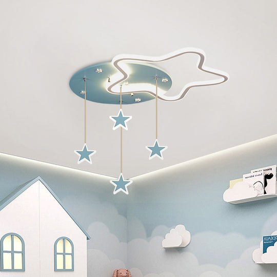 Led Flush Mount Kids Bedroom Ceiling Lamp With Drape In Pink/Blue Star Cloud And Loving Heart Design