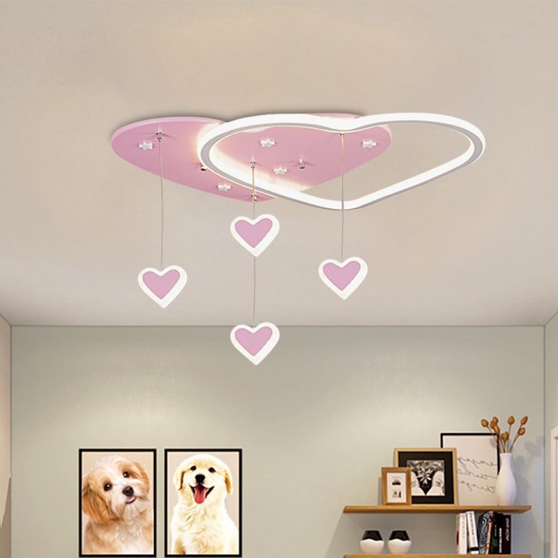 LED Flush Mount Kids Bedroom Ceiling Lamp with Drape in Pink/Blue – Star, Cloud, and Loving Heart Design