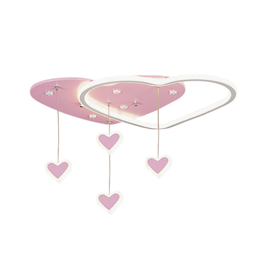 LED Flush Mount Kids Bedroom Ceiling Lamp with Drape in Pink/Blue – Star, Cloud, and Loving Heart Design