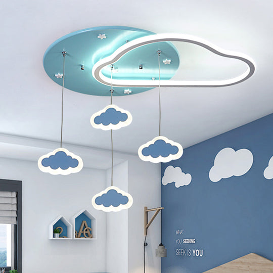 LED Flush Mount Kids Bedroom Ceiling Lamp with Drape in Pink/Blue – Star, Cloud, and Loving Heart Design