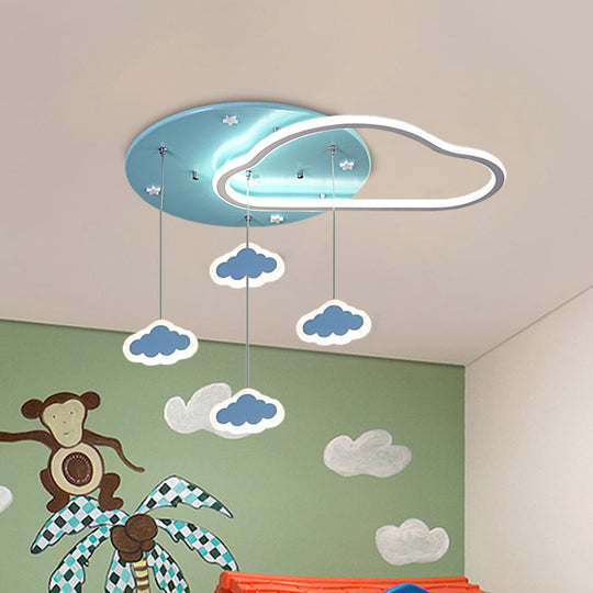 LED Flush Mount Kids Bedroom Ceiling Lamp with Drape in Pink/Blue – Star, Cloud, and Loving Heart Design