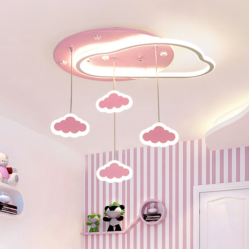 LED Flush Mount Kids Bedroom Ceiling Lamp with Drape in Pink/Blue – Star, Cloud, and Loving Heart Design