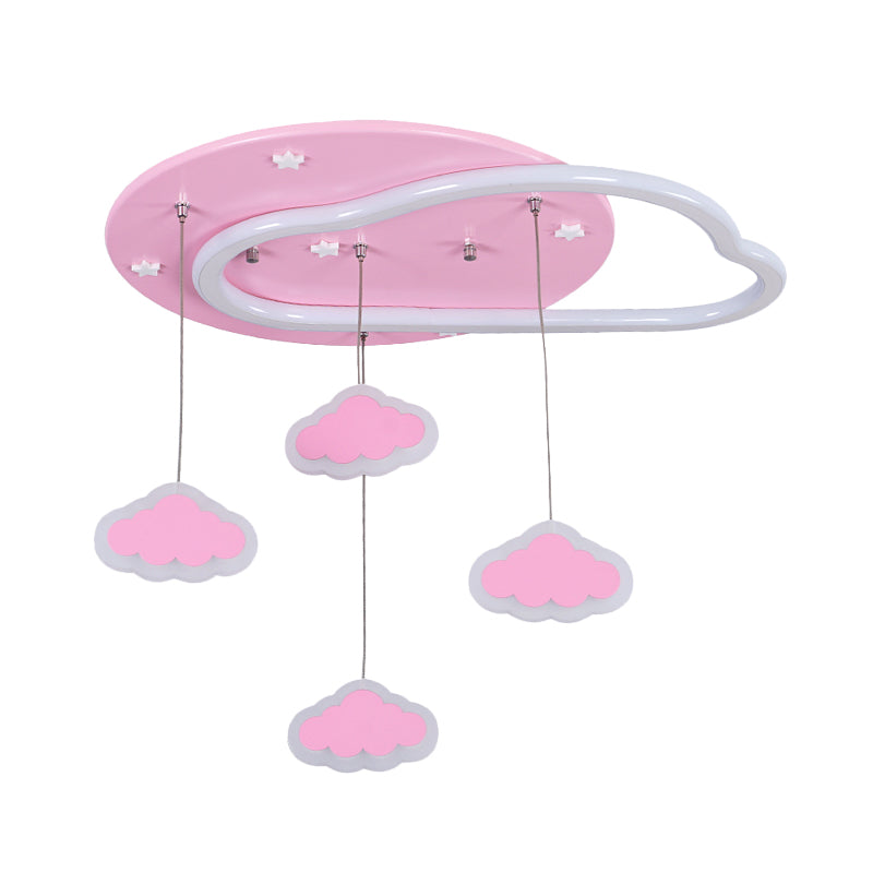 LED Flush Mount Kids Bedroom Ceiling Lamp with Drape in Pink/Blue – Star, Cloud, and Loving Heart Design