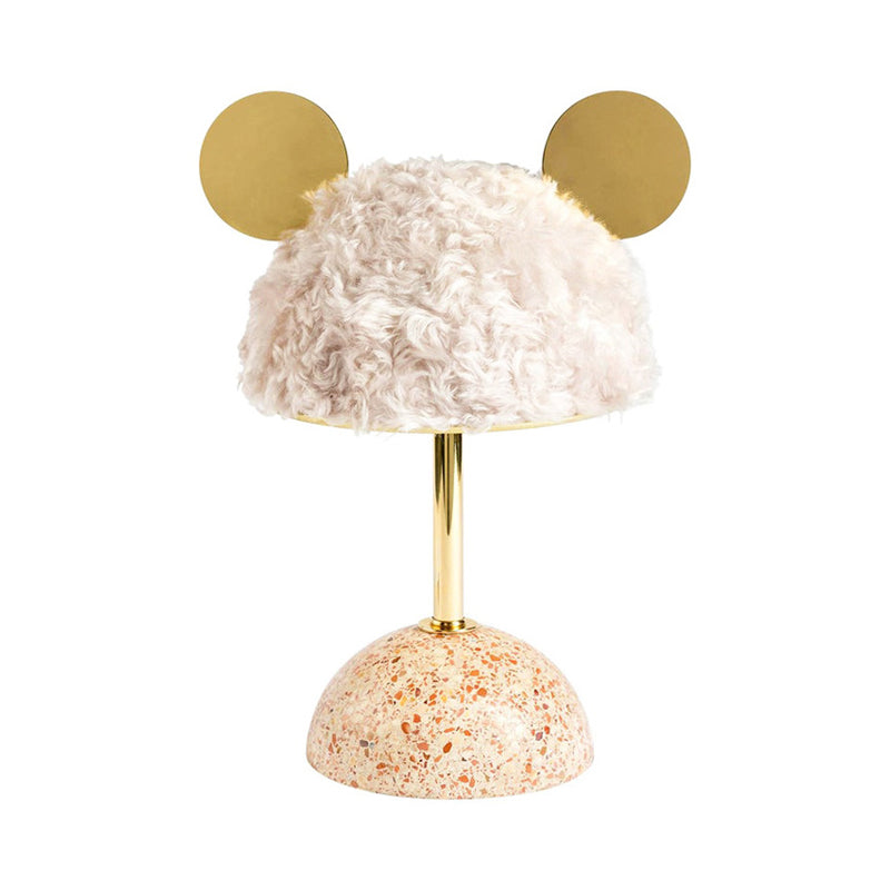 Plush Fabric Bear Table Lamp - Kids Style Pink/Dark Green/Light Pink Dome Terrazzo Base Nightstand