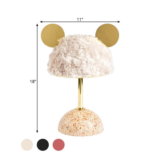 Plush Fabric Bear Table Lamp - Kids Style Pink/Dark Green/Light Pink Dome Terrazzo Base Nightstand