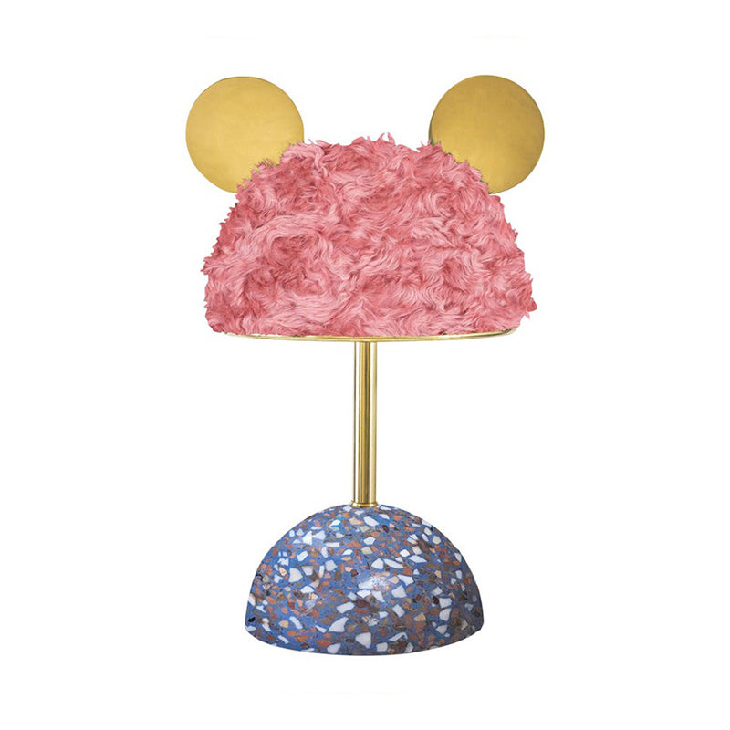 Plush Fabric Bear Table Lamp - Kids Style Pink/Dark Green/Light Pink Dome Terrazzo Base Nightstand