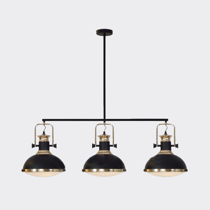 Farmhouse 3-Light Island Pendant With Black Metal Dome Shade For Dining Room Down Lighting