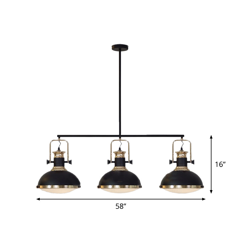 Farmhouse 3-Light Island Pendant With Black Metal Dome Shade For Dining Room Down Lighting