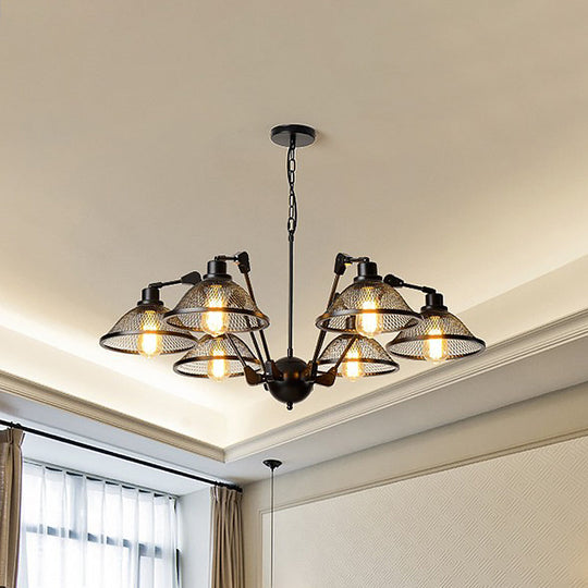 Industrial Black Mesh Chandelier - 6/8 Light Iron Pendant