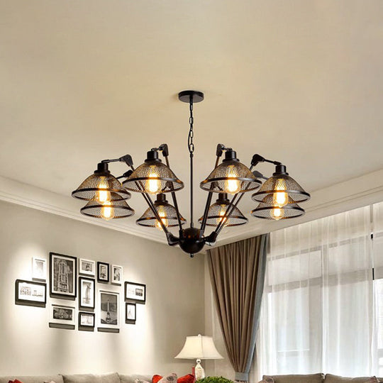 Industrial Black Mesh Chandelier - 6/8 Light Iron Pendant