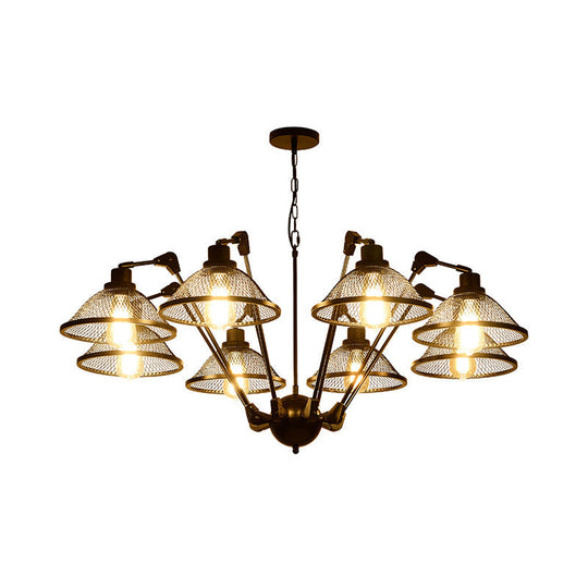 Industrial Black Mesh Chandelier - 6/8 Light Iron Pendant