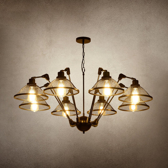 Industrial Black Mesh Chandelier - 6/8 Light Iron Pendant