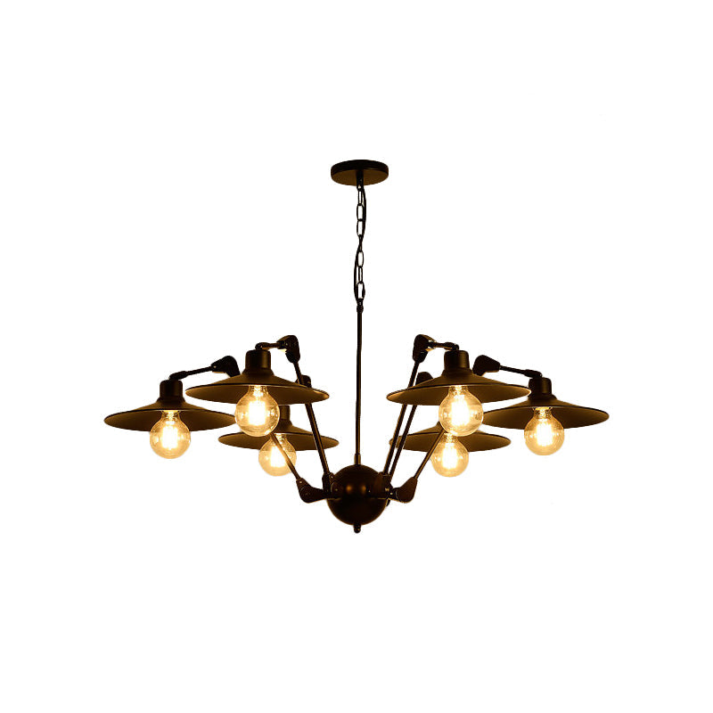 Scheddi - Antiqued Antiqued Flat Chandelier Lighting 6/8 Bulbs Metal Rotatable Ceiling Pendant Lamp in Black