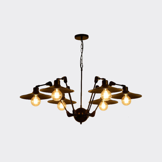 Scheddi - Antiqued Antiqued Flat Chandelier Lighting 6/8 Bulbs Metal Rotatable Ceiling Pendant Lamp in Black