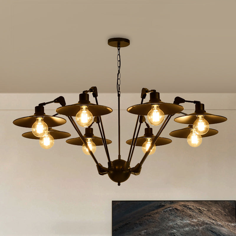 Scheddi - Antiqued Antiqued Flat Chandelier Lighting 6/8 Bulbs Metal Rotatable Ceiling Pendant Lamp in Black