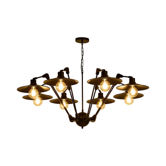 Scheddi - Antiqued Flat Chandelier Lighting 6/8 Bulbs Metal Rotatable Ceiling Pendant Lamp In Black