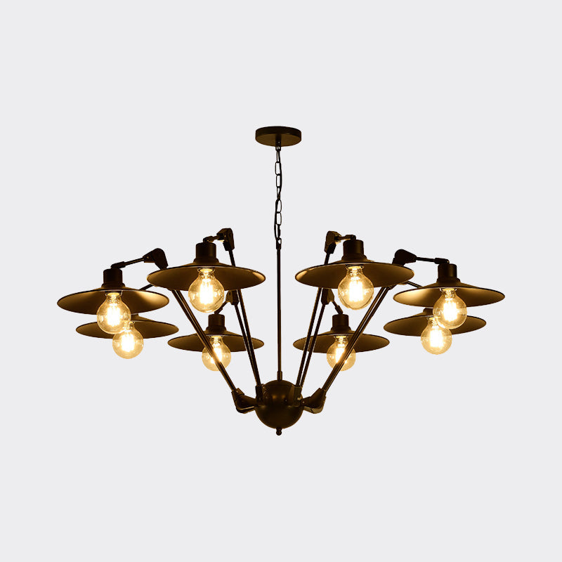 Scheddi - Antiqued Antiqued Flat Chandelier Lighting 6/8 Bulbs Metal Rotatable Ceiling Pendant Lamp in Black