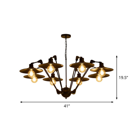 Scheddi - Antiqued Antiqued Flat Chandelier Lighting 6/8 Bulbs Metal Rotatable Ceiling Pendant Lamp in Black