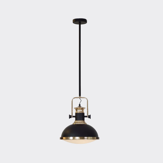 Vintage Metallic Black Drop Pendant Light with Handle - 1-Bulb Restaurant Hanging Ceiling Lamp