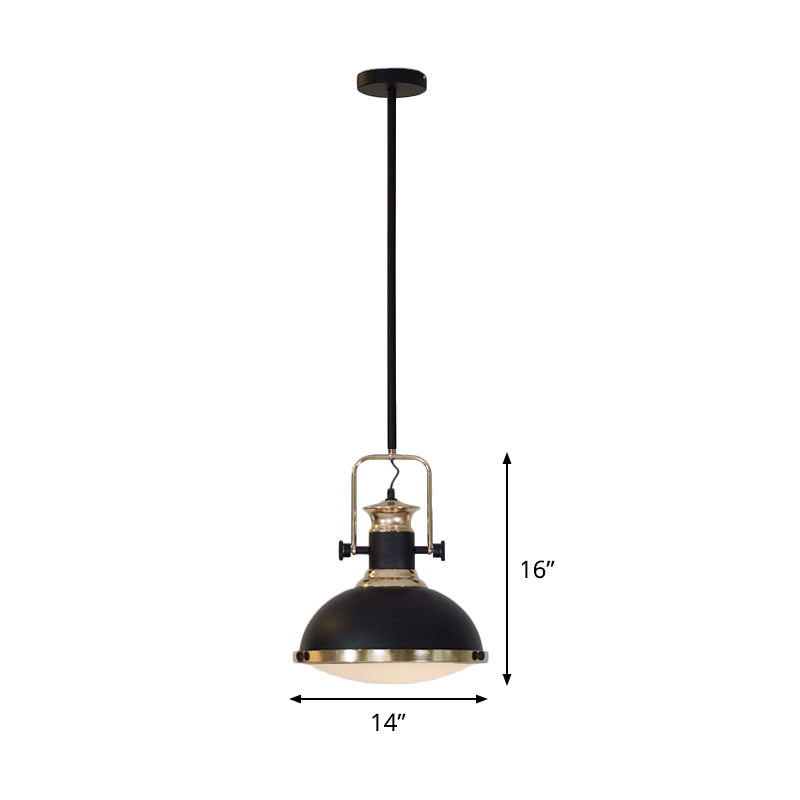 Vintage Metallic Black Drop Pendant Light with Handle - 1-Bulb Restaurant Hanging Ceiling Lamp