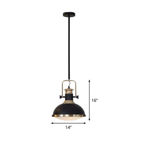 Vintage Metallic Black Drop Pendant Light with Handle - 1-Bulb Restaurant Hanging Ceiling Lamp