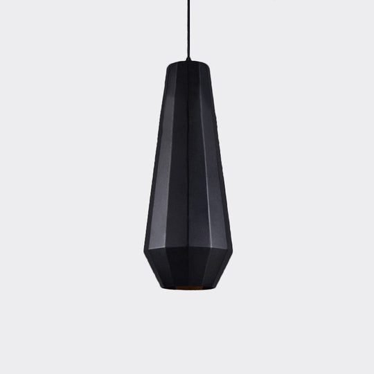 Black Metal Diamond Suspension Pendant - 1-Light Farmhouse Ceiling Lamp For Coffee Shops