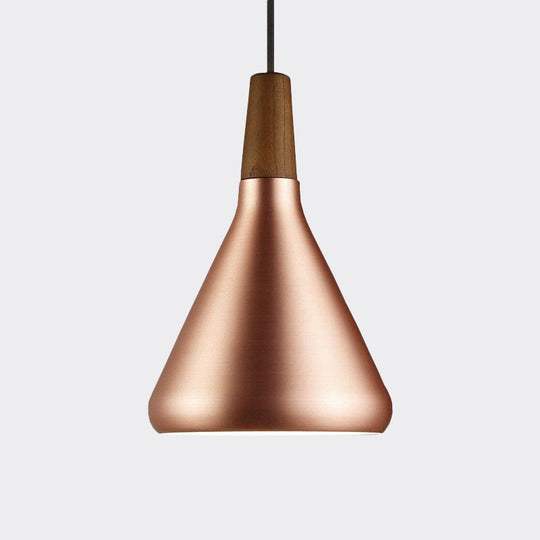 Down Lighting Industrial Restaurant Pendant - 7"/10.5"/16" Width, 1 Head, Flared Aluminum Shade, Rose Gold