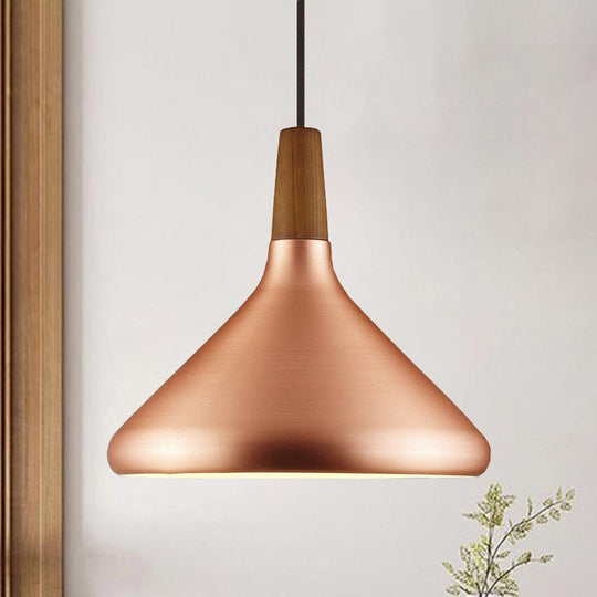 Down Lighting Industrial Restaurant Pendant - 7"/10.5"/16" Width, 1 Head, Flared Aluminum Shade, Rose Gold